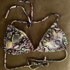 Rainbow snake print triangle bikini top